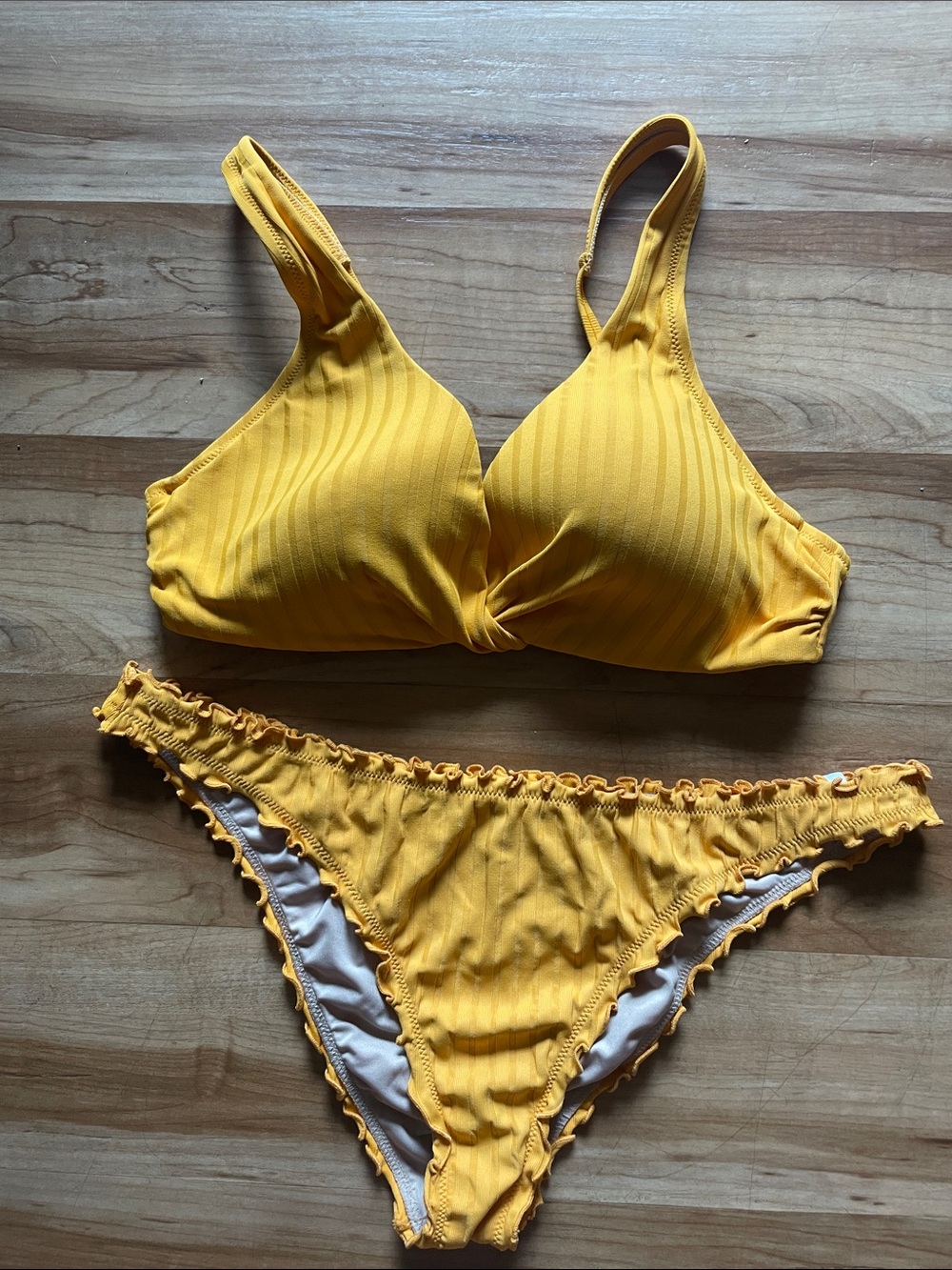 Women’s dark Yellow Ruffle Trim Bikini Set Twist Front Two-Piece Swim Target
